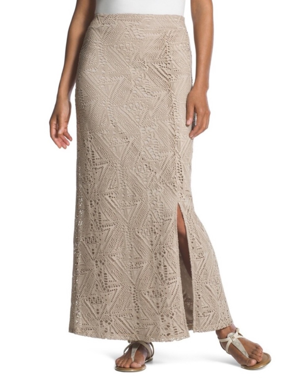 NWT Chico’s Hayden Hi Slit Novelty Crotchet Fashion Maxi Skirt Boho